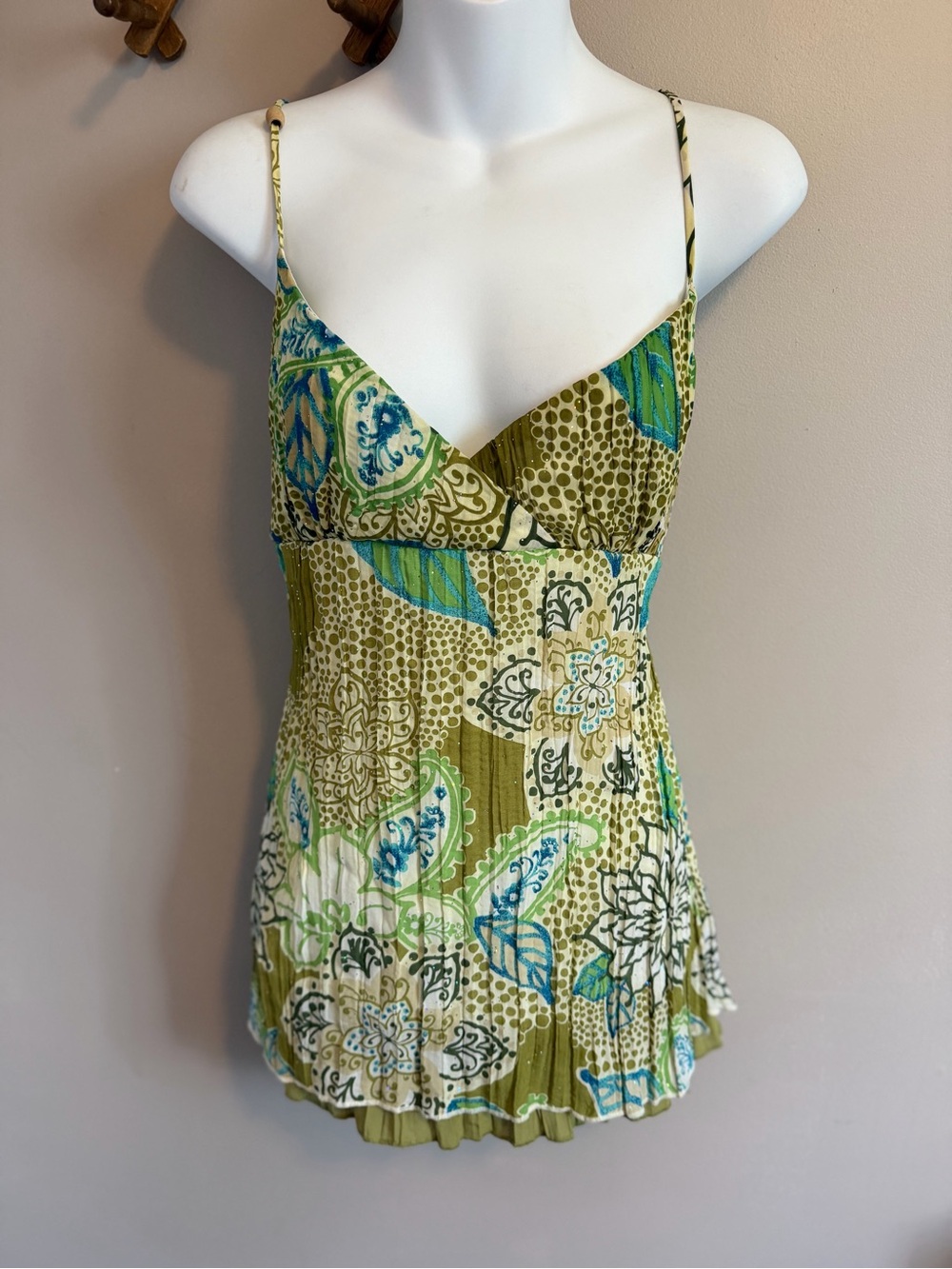 Jordache Y2K Paisley Glitter Babydoll Cami Lime Green Juniors XL fits modern med